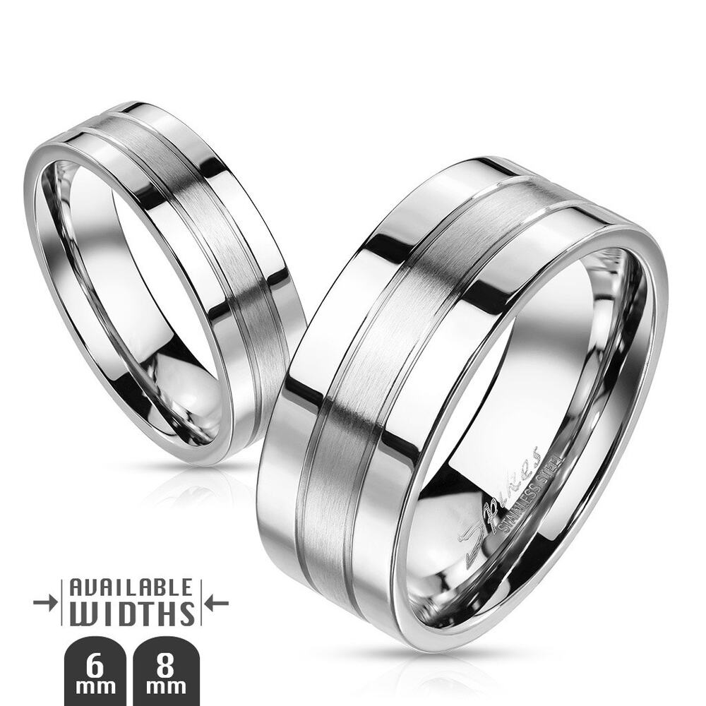 Men’s Double‎ Lined Brushed Center Two Tone 316L Stainless Steel Ring Size 10